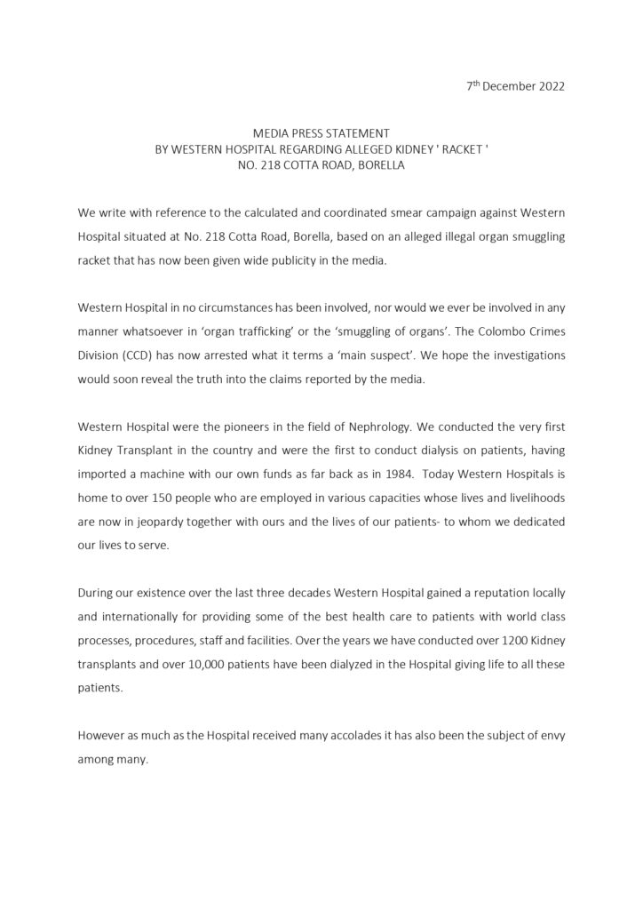 Alleged Kidney Racket Statement By Western Hospital 7th December 2022 Pages To Jpg 0001